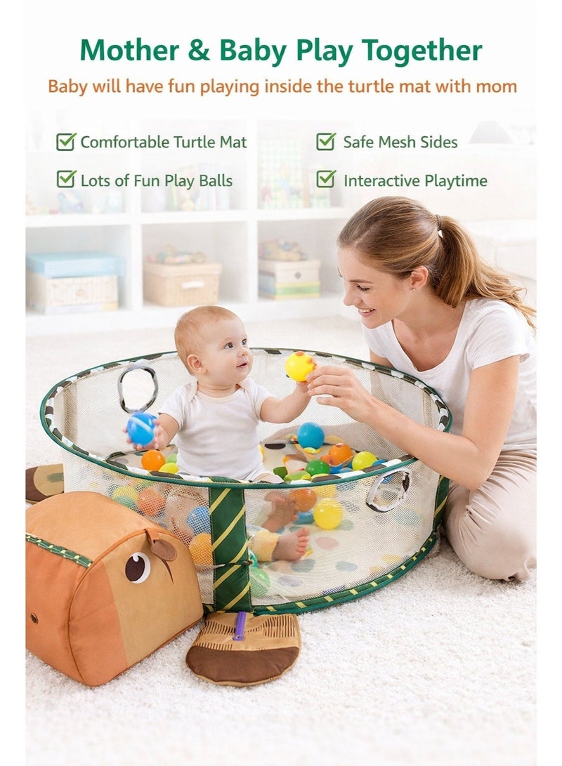 3-in-1 Baby Play Gym Mat with Ball Pit & Mesh Playpen, Tummy Time Activity Play Mat for Infants, Detachable Hanging Toys, Indoor Safe Play Area, Includes 30 Colorful Balls - Image 5